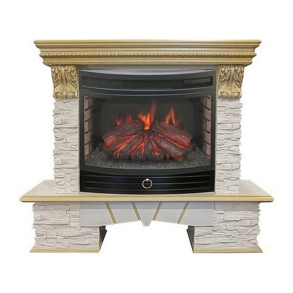 Real-Flame Rockland LUX 25/25,5 с очагом Firefield 25 S IR с золотым обрамлением инфракрасный каминный комплект