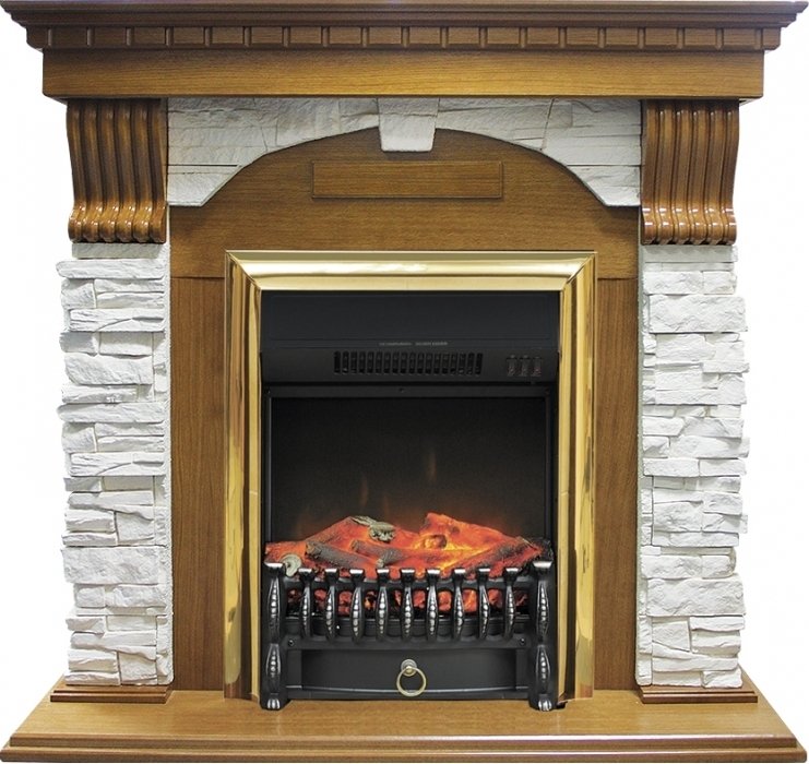 Royal Flame Dublin арочный сланец белый с очагом Fobos (Дуб) электрокамин с классическим очагом 2D
