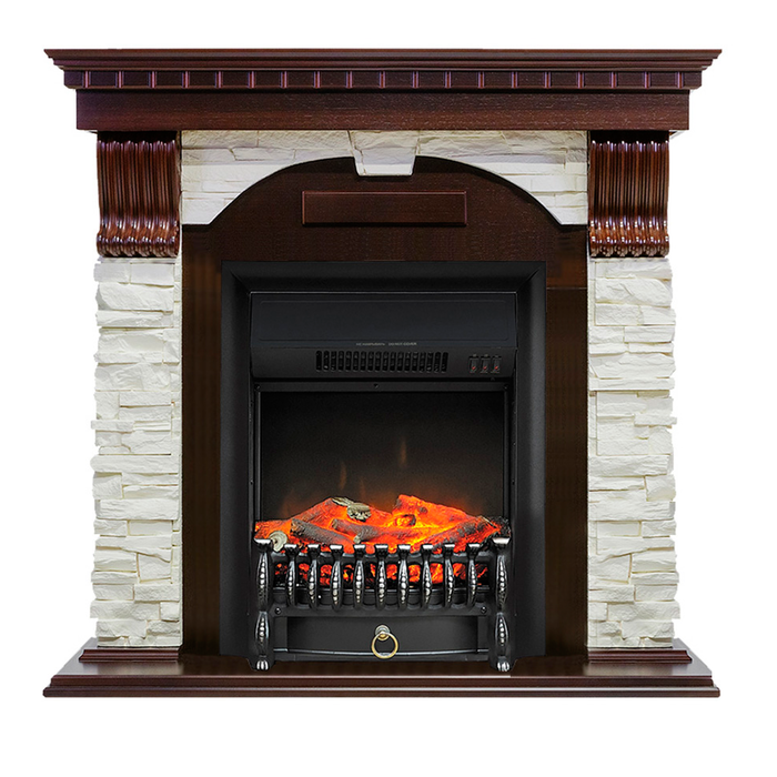 Royal Flame Dublin арочный сланец белый с очагом Fobos/Majestic (Темный дуб) электрокамин с классическим очагом 2D