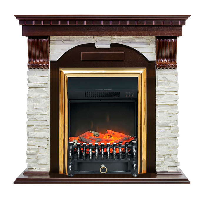 Royal Flame Dublin арочный сланец белый с очагом Fobos/Majestic (Темный дуб) электрокамин с классическим очагом 2D