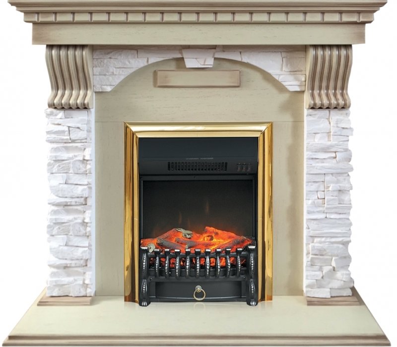 Royal Flame Dublin арочный сланец крем с очагом Fobos (Слоновая кость) электрокамин с классическим очагом 2D