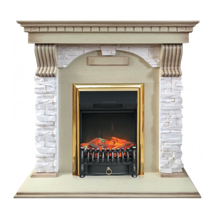 Royal Flame Dublin арочный сланец крем с очагом Fobos (Слоновая кость) электрокамин с классическим очагом 2D