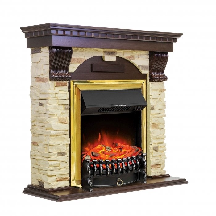 Royal Flame Dublin арочный сланец с очагом Fobos (Темный дуб) с широким порталом каминокомплект