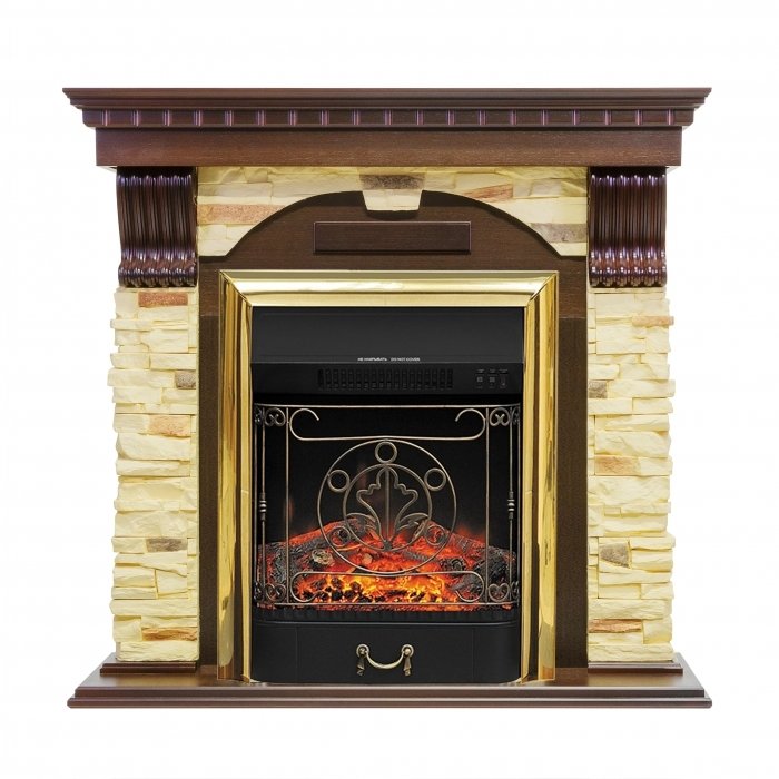 Royal Flame Dublin арочный сланец с очагом Majestic Black/Brass (Темный дуб) электрокамин с классическим очагом 2D