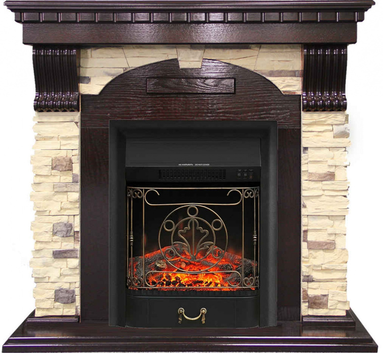 Royal Flame Dublin арочный сланец с очагом Majestic Black/Brass (Темный дуб) электрокамин с классическим очагом 2D