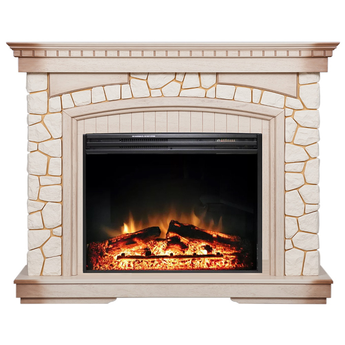 Royal Flame Glasgow (Слоновая кость, патина) с очагом Jupiter FX New электрокамин с широким очагом 2D