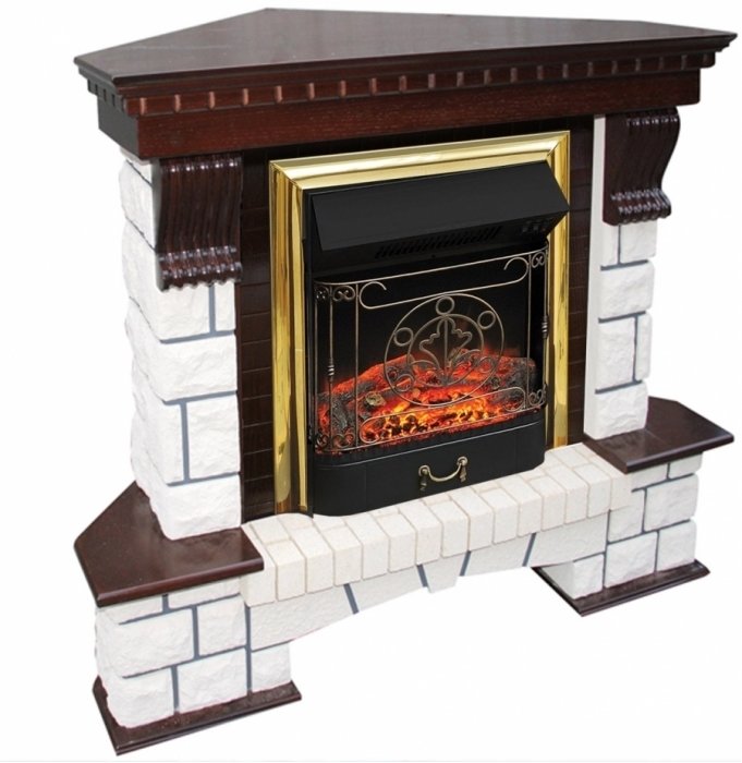 Royal Flame Pierre Luxe угл. с очагом Majestic FX / Fobos FX электрокамин с классическим очагом 2D