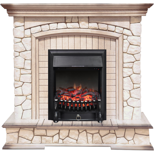 Royal Flame Preston (Слоновая кость с патиной) с очагом Fobos FX Black электрокамин с классическим очагом 2D