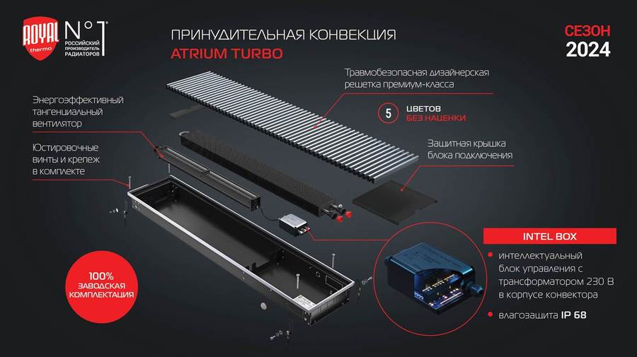 Royal Thermo ATRIUM TURBO-110/300/1800 внутрипольный конвектор