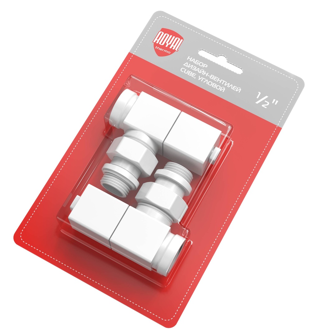 Royal Thermo CUBE, УГЛОВОЙ, (2 шт) белый набор вентелей