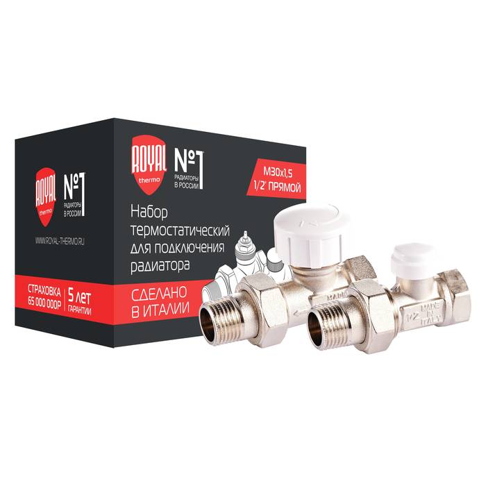 Royal Thermo прямой М30х1,5 1/2&quot; (никель) набор термостатический