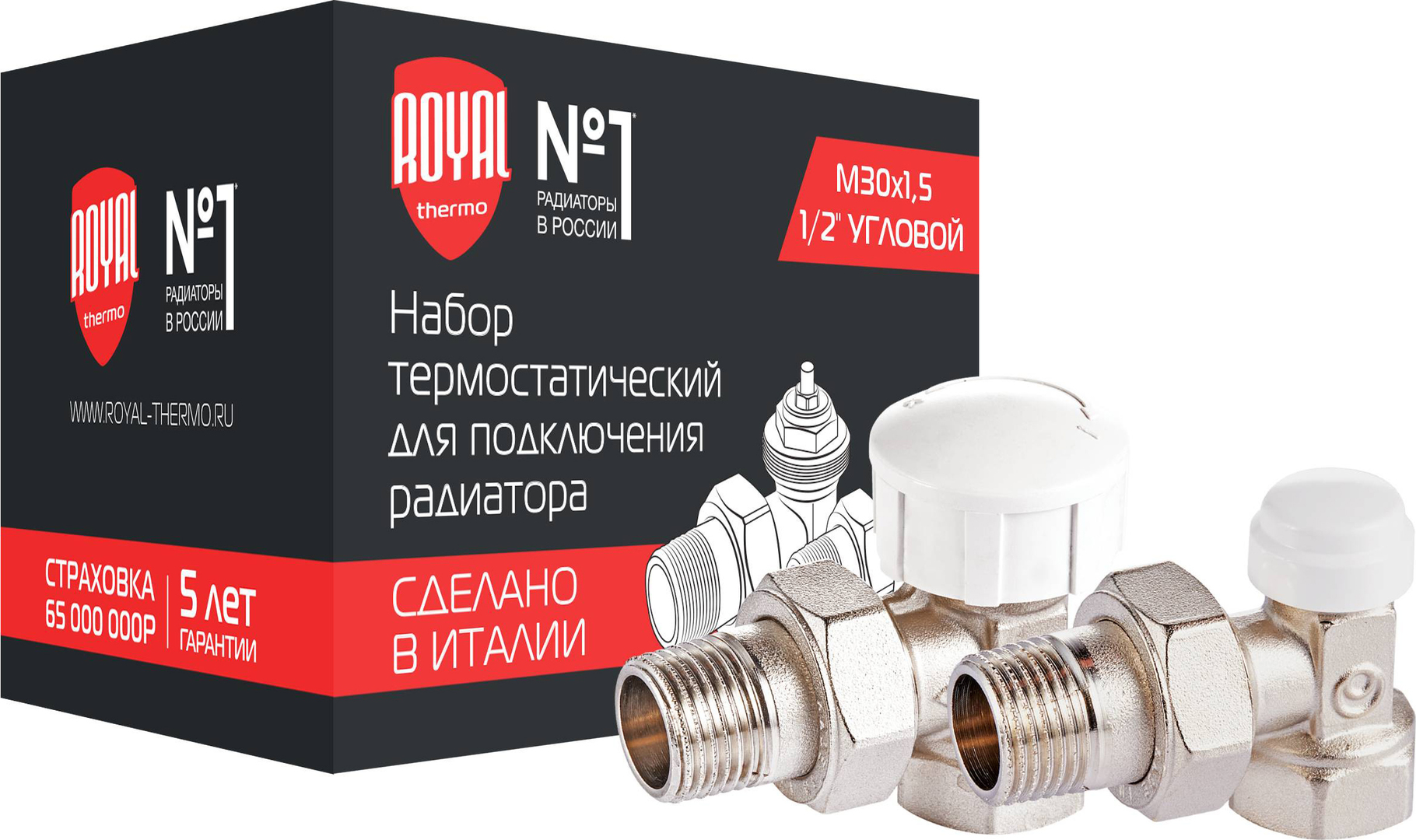 Royal Thermo угловой М30х1,5 1/2" (никель) набор термостатический