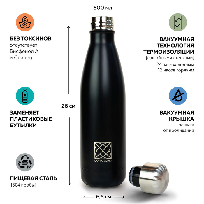 SANTAI LIVING Everyday / 500 мл / 25 см черная термос