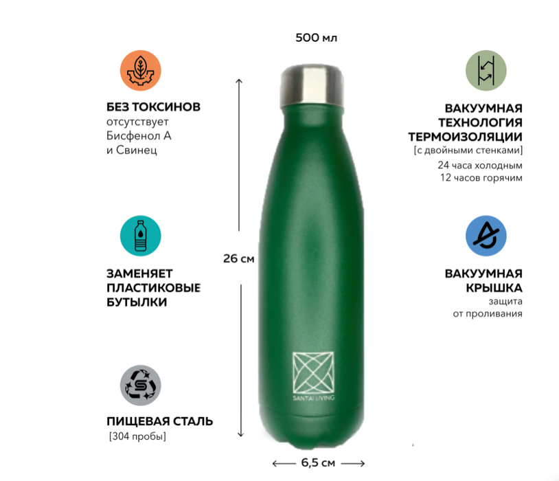 SANTAI LIVING Everyday / 500 мл / 25 см зеленая термос
