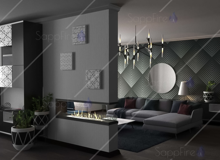 Sappfire торцевой сквозной очаг 1800 настенный биокамин