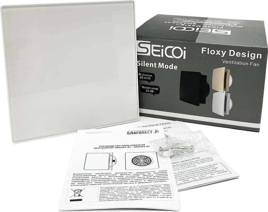 Seicoi SMAD04-01G-W White glass вытяжка для ванной диаметр 100 мм