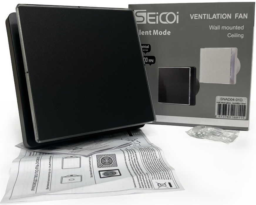 Seicoi SNAD04-01A Matt black glass, LED вытяжка для ванной диаметр 100 мм