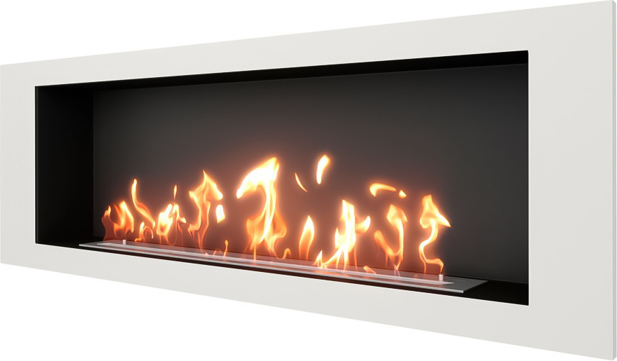 SteelHeat LONG 1500 с рамкой, белый, встраиваемый настенный биокамин