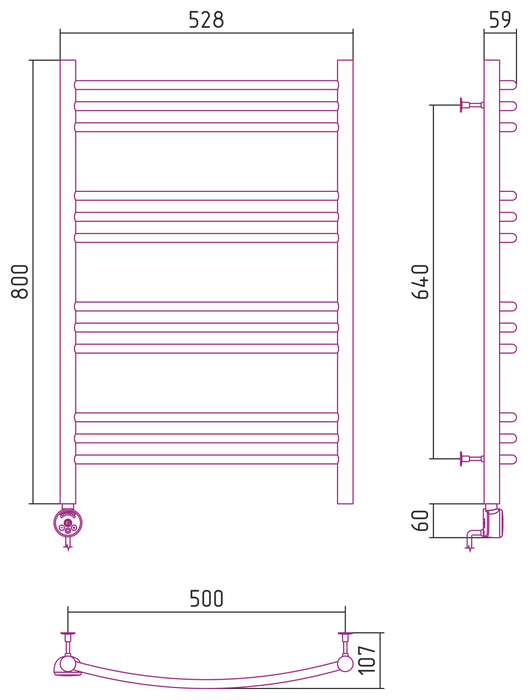 СТИЛЬЕ ЭПС Формат 10 ТЛ 800х500 (3+3+3+3) Г16 электрический полотенцесушитель лесенка