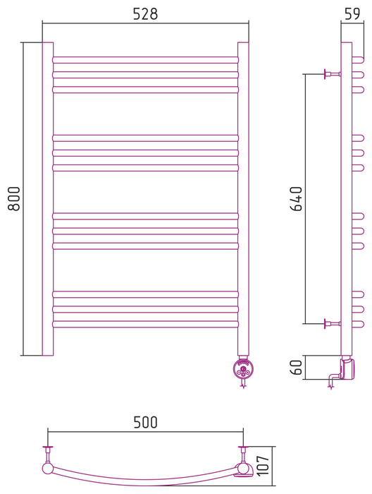 СТИЛЬЕ ЭПС Формат 10 ТП 800х500 (3+3+3+3) Г16 электрический полотенцесушитель лесенка