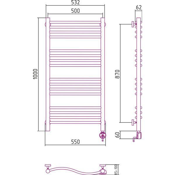 Сунержа РЭБ Флюид 1000х500 левый (00-0524-1050) электрический полотенцесушитель лесенка