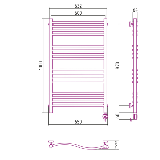 Сунержа РЭБ Флюид 1000х600 правый (00-0525-1060) электрический полотенцесушитель лесенка