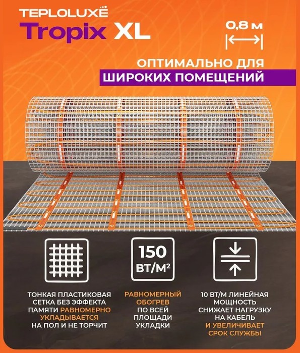 Теплолюкс Tropix МНН XL 2,8 кв.м (0,8х3,5м) нагревательный мат 3 м<sup>2</sup>