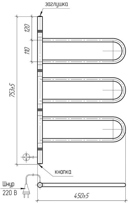 Тера Флюгер электрический поворотный ПСН-20-05 450х750 поворотный электрический полотенцесушитель