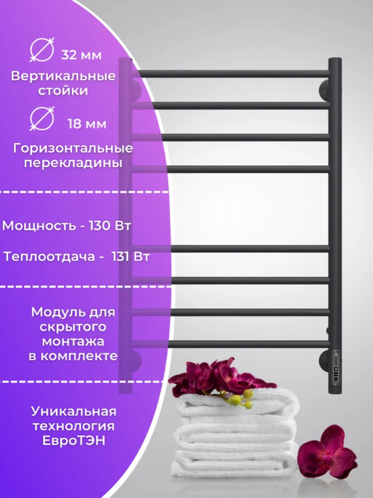 Terminus Аврора П8 500х800 электро КС 9005 матовый электрический полотенцесушитель лесенка