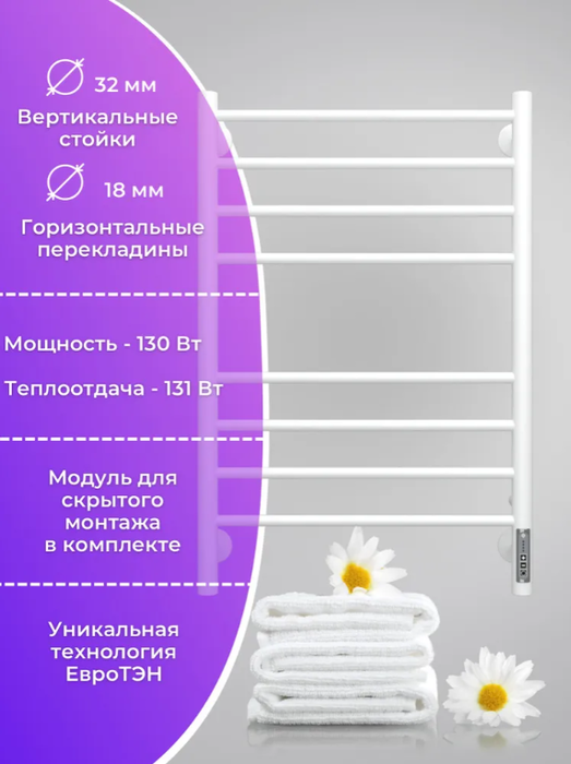 Terminus Аврора П8 500х800 электро КС 9003 матовый электрический полотенцесушитель лесенка