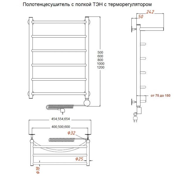 Тругор Браво эл ТЭН 1 П 100*40 (ЛЦ4) электрический полотенцесушитель лесенка