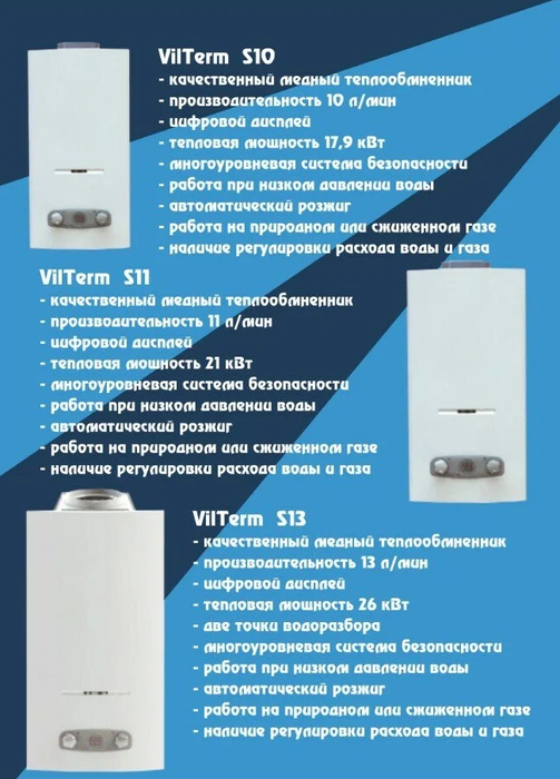 VilTerm S10 газовый проточный водонагреватель
